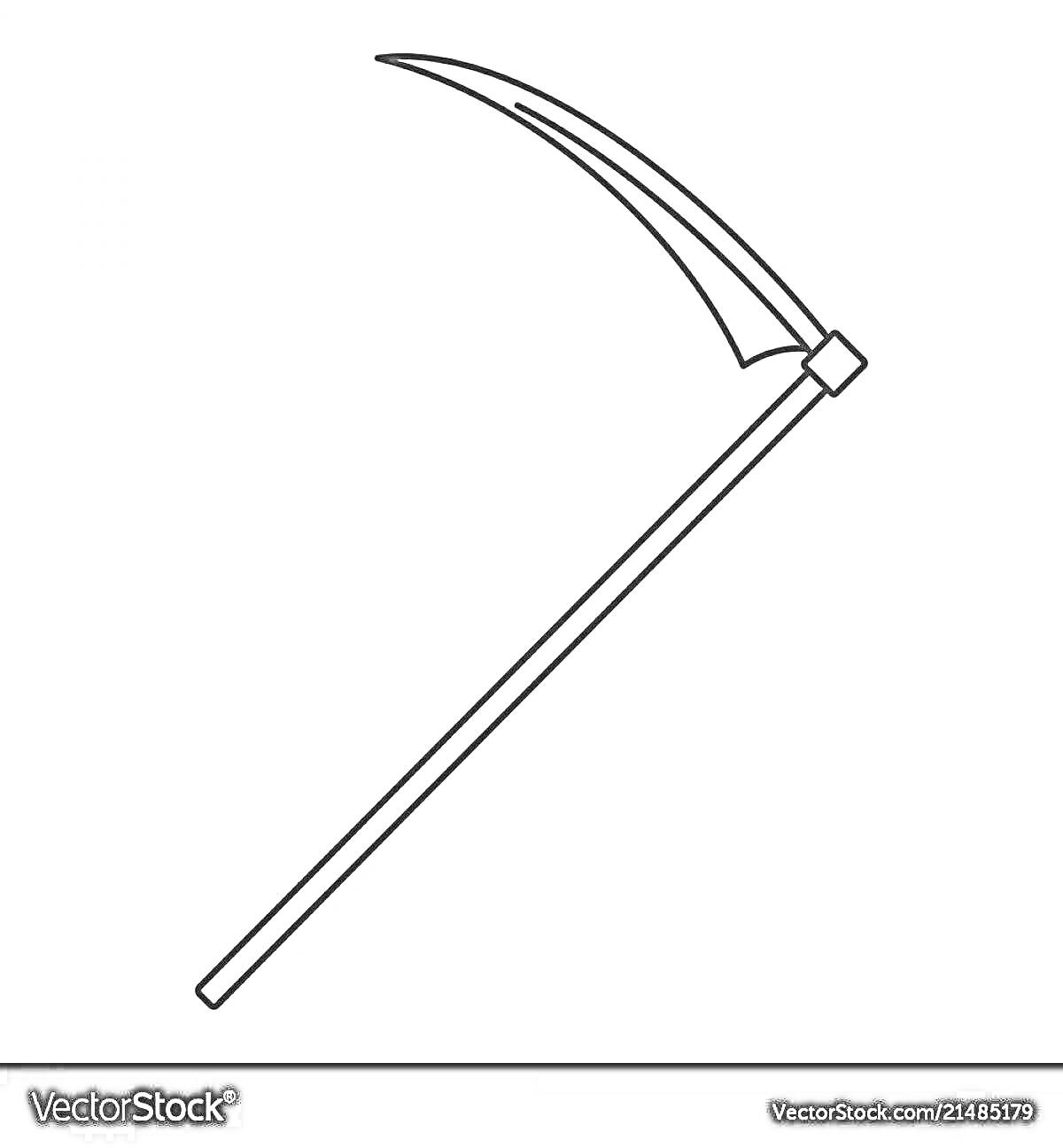 Раскраска Коса с длинной деревянной ручкой и изогнутым лезвием