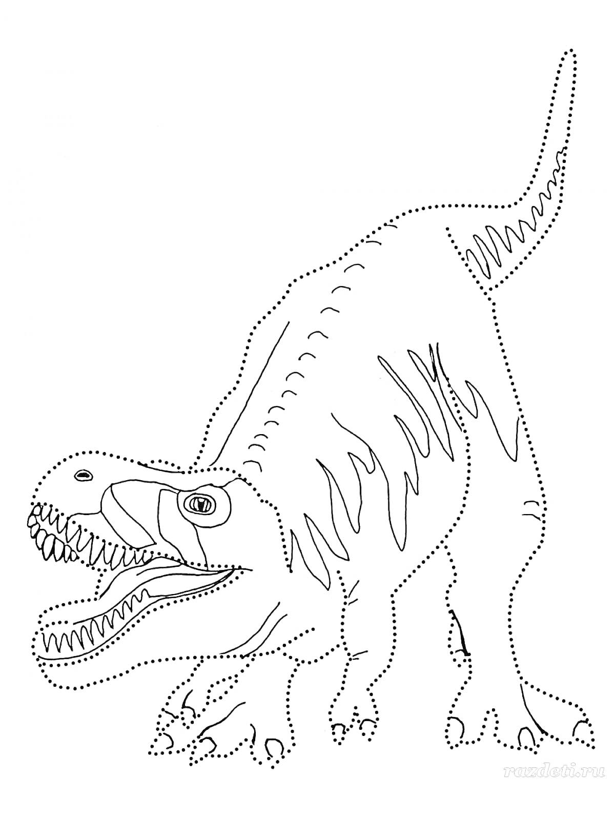 Раскраска Динозавр с острыми зубами и когтями