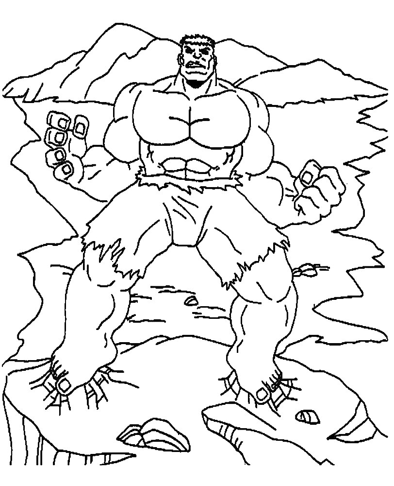 Раскраска Сильный супергерой на скалистой местности