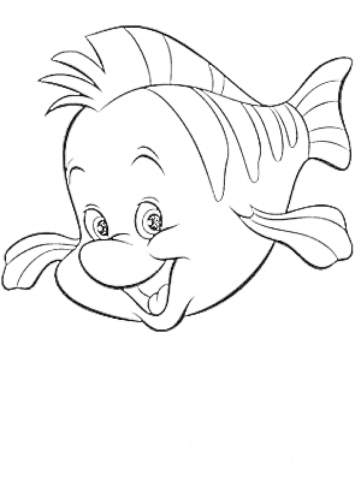Раскраска Рыбка с полосками, с ртом и плавниками