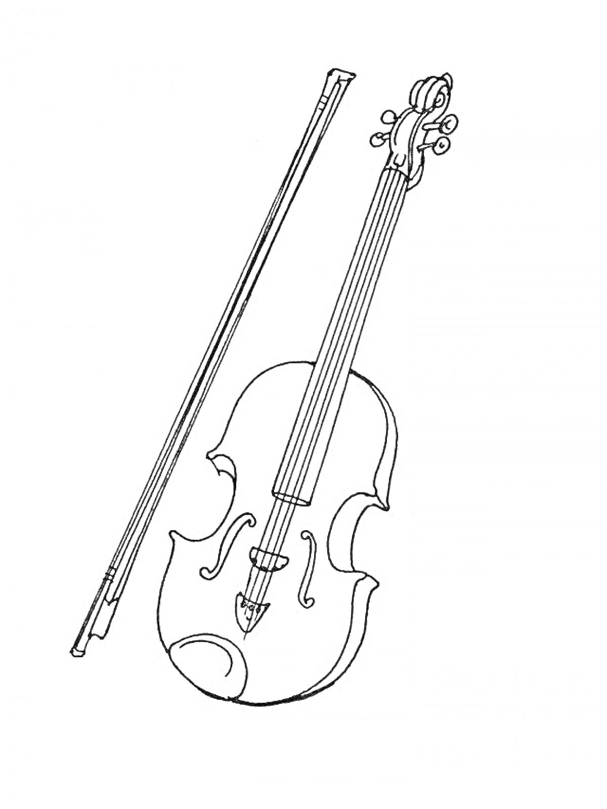 На раскраске изображено: Скрипка, Смычок, Музыка, Музыкальный инструмент, Струнный инструмент, Оркестр