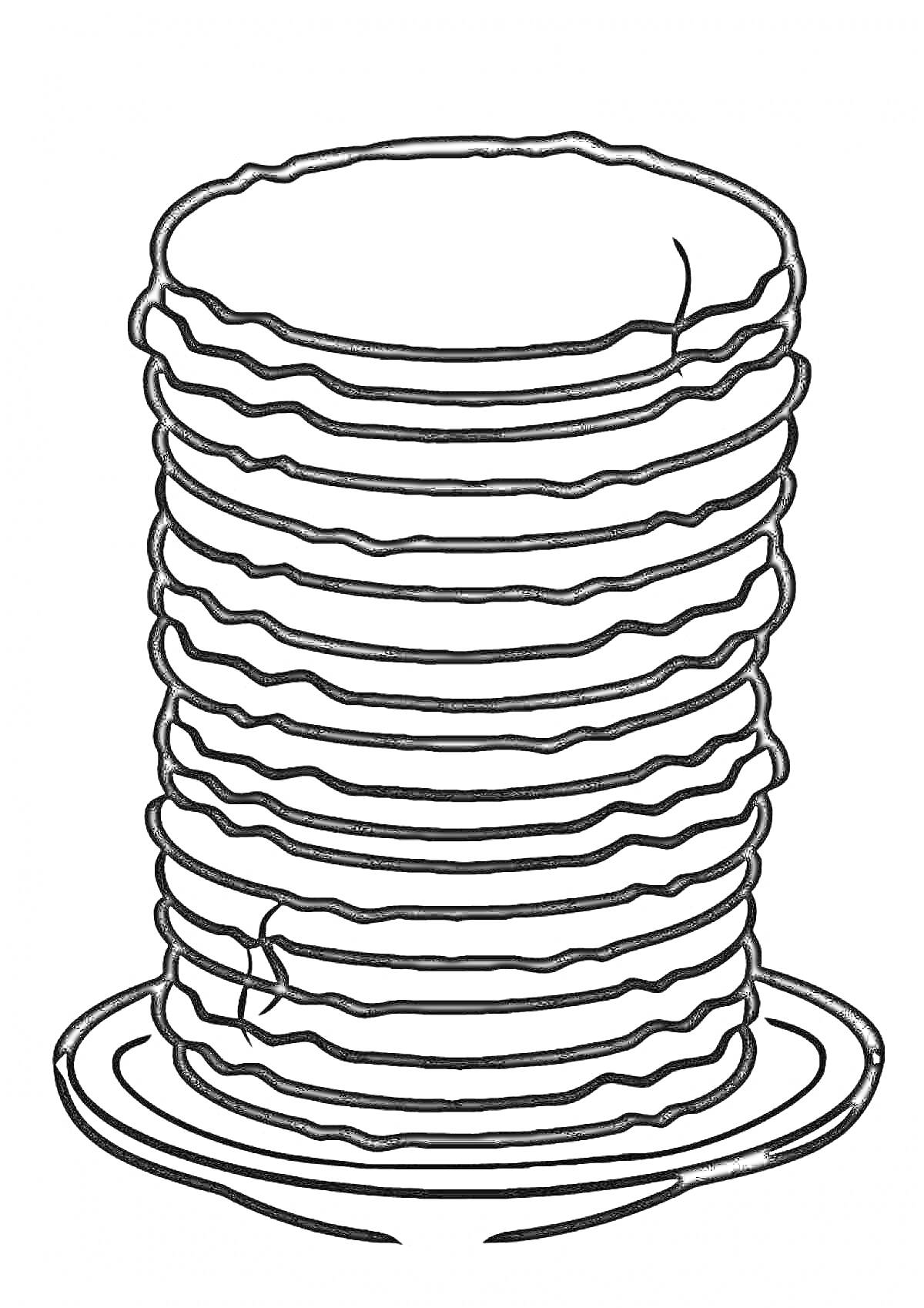 Раскраска Стопка блинов на тарелке