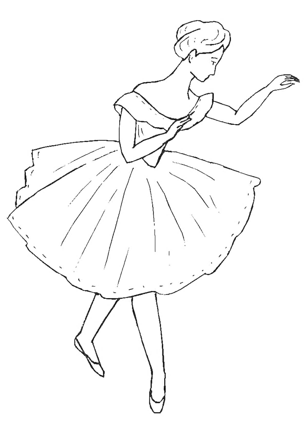 На раскраске изображено: Балет, Балерина, Танец, Пышная юбка, Классический танец, Контурные рисунки