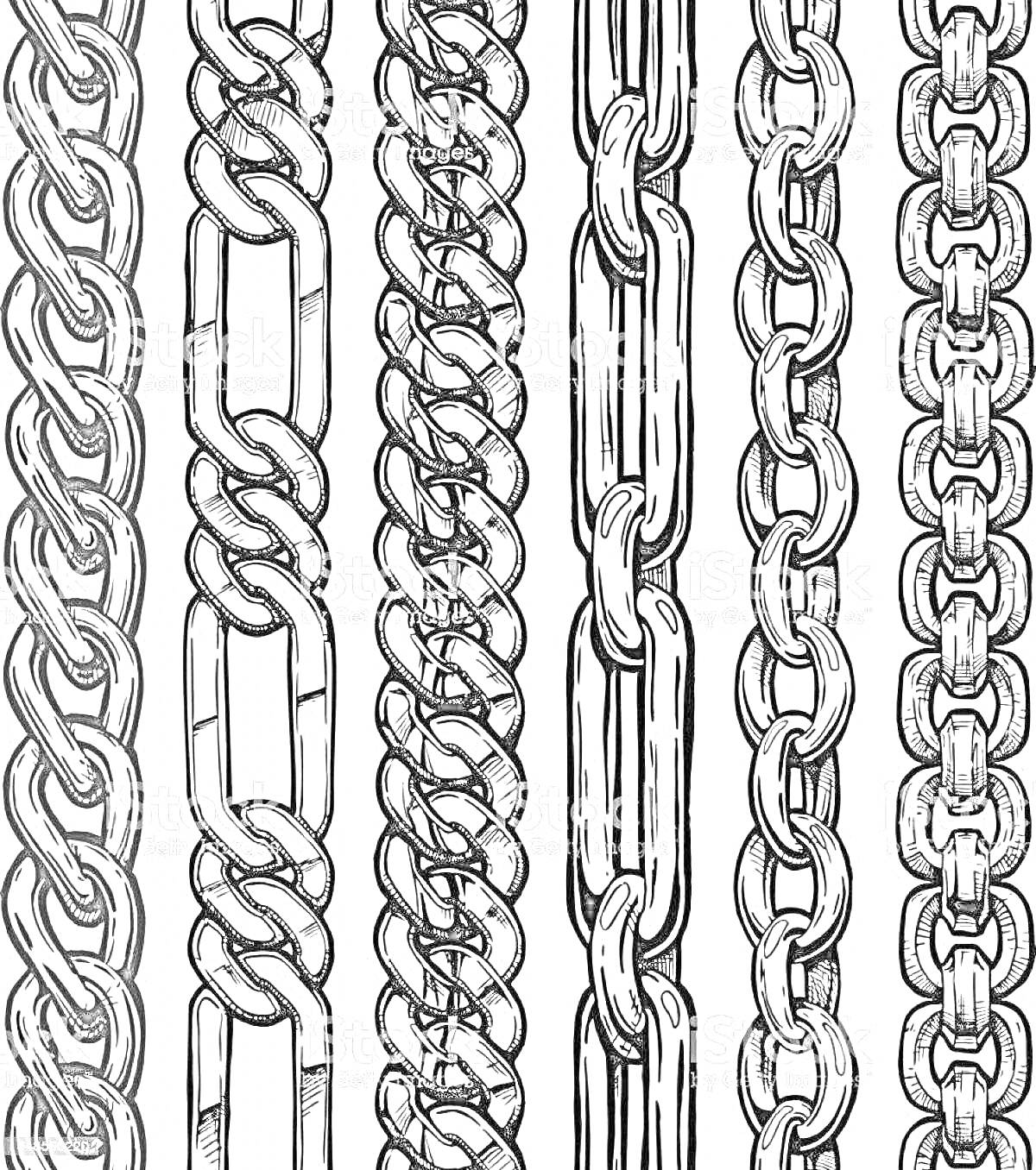 Раскраска Рисунок с цепями: шесть различных вертикальных цепей