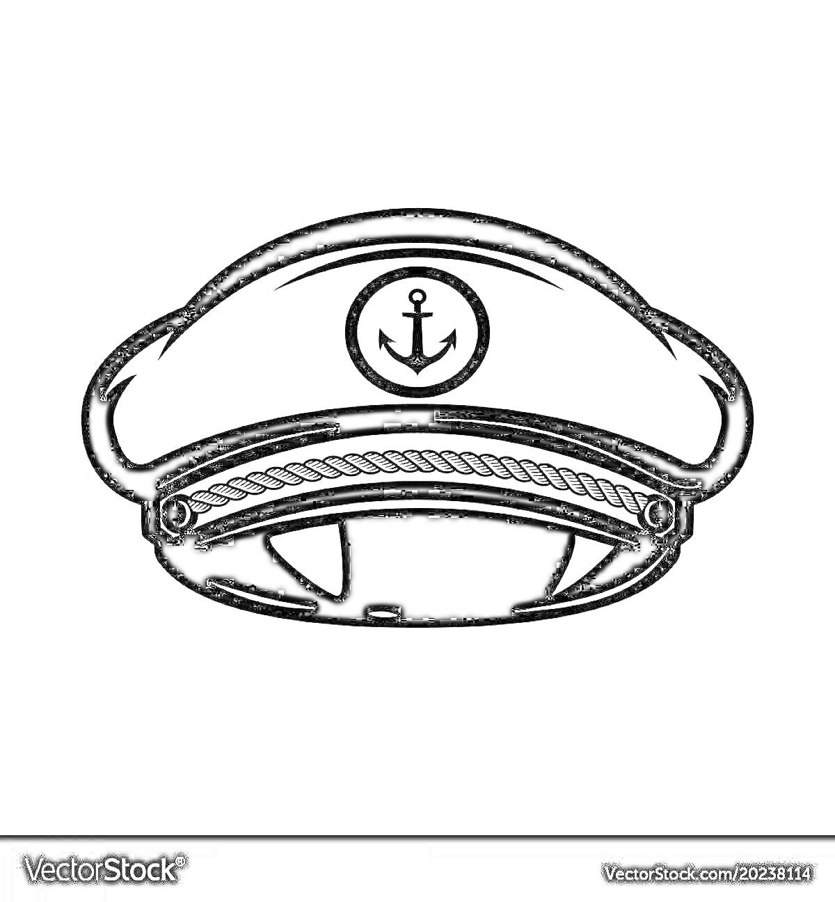 Раскраска Морская бескозырка с якорем и канатом
