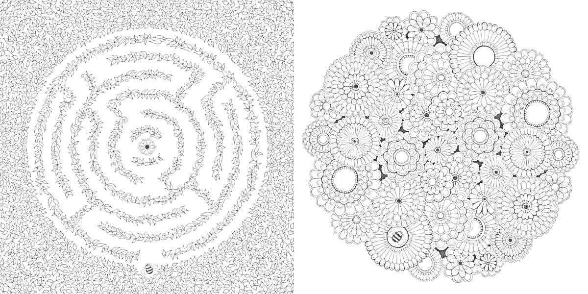 На раскраске изображено: Лабиринт, Цветы, Мандала, Таинственный сад, Антистресс, Узоры, Медитация