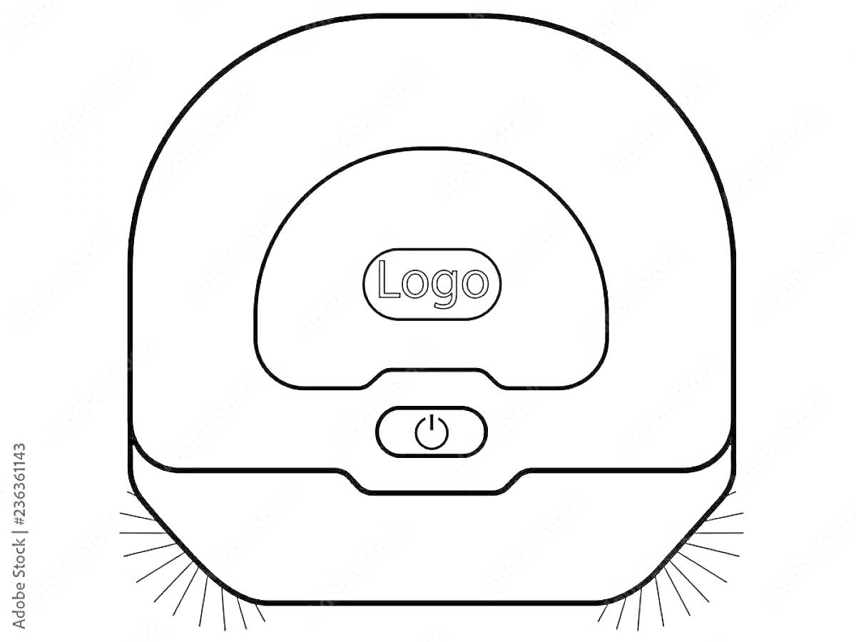 Раскраска Робот пылесос, логотип, кнопка включения, боковые щетки