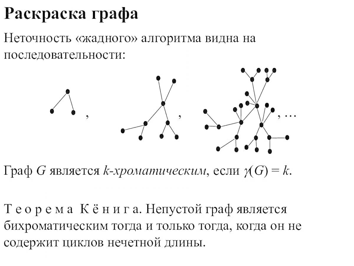 графы, последовательности, k-хроматическое число, теорема Кёнига, двухцветные графы