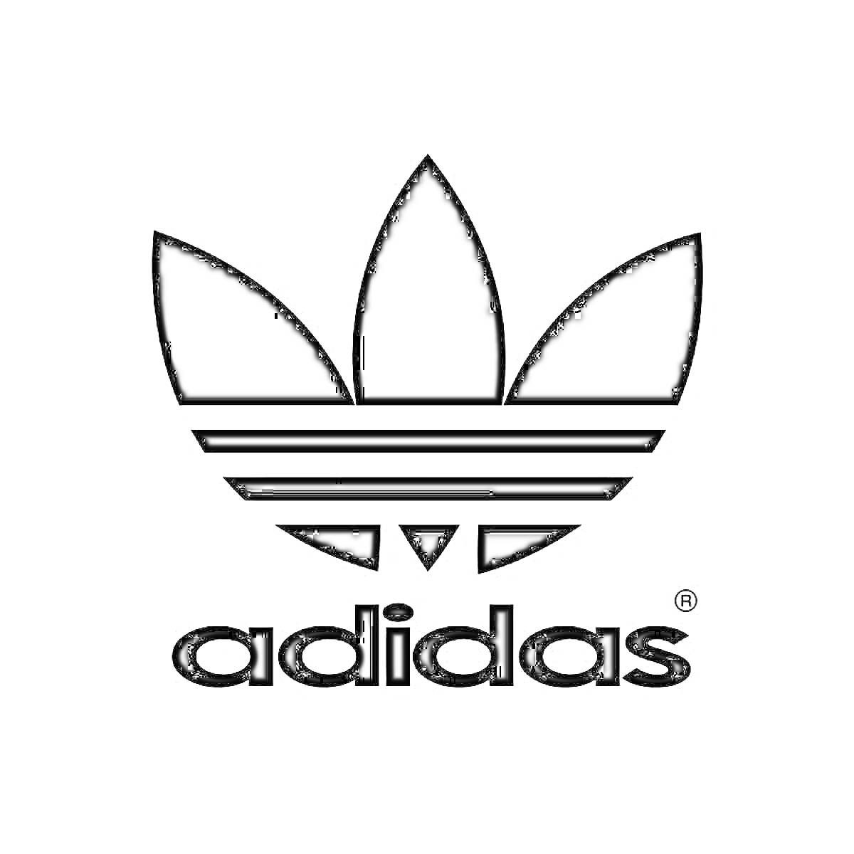 Логотип Adidas с тремя лепестками и текстом