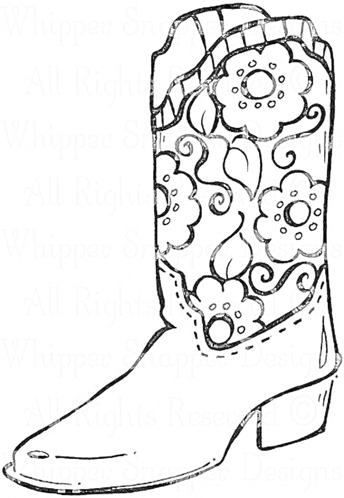 На раскраске изображено: Сапожок, Татарский, Орнамент, Цветы, Обувь, Ботинки, Нарисованный