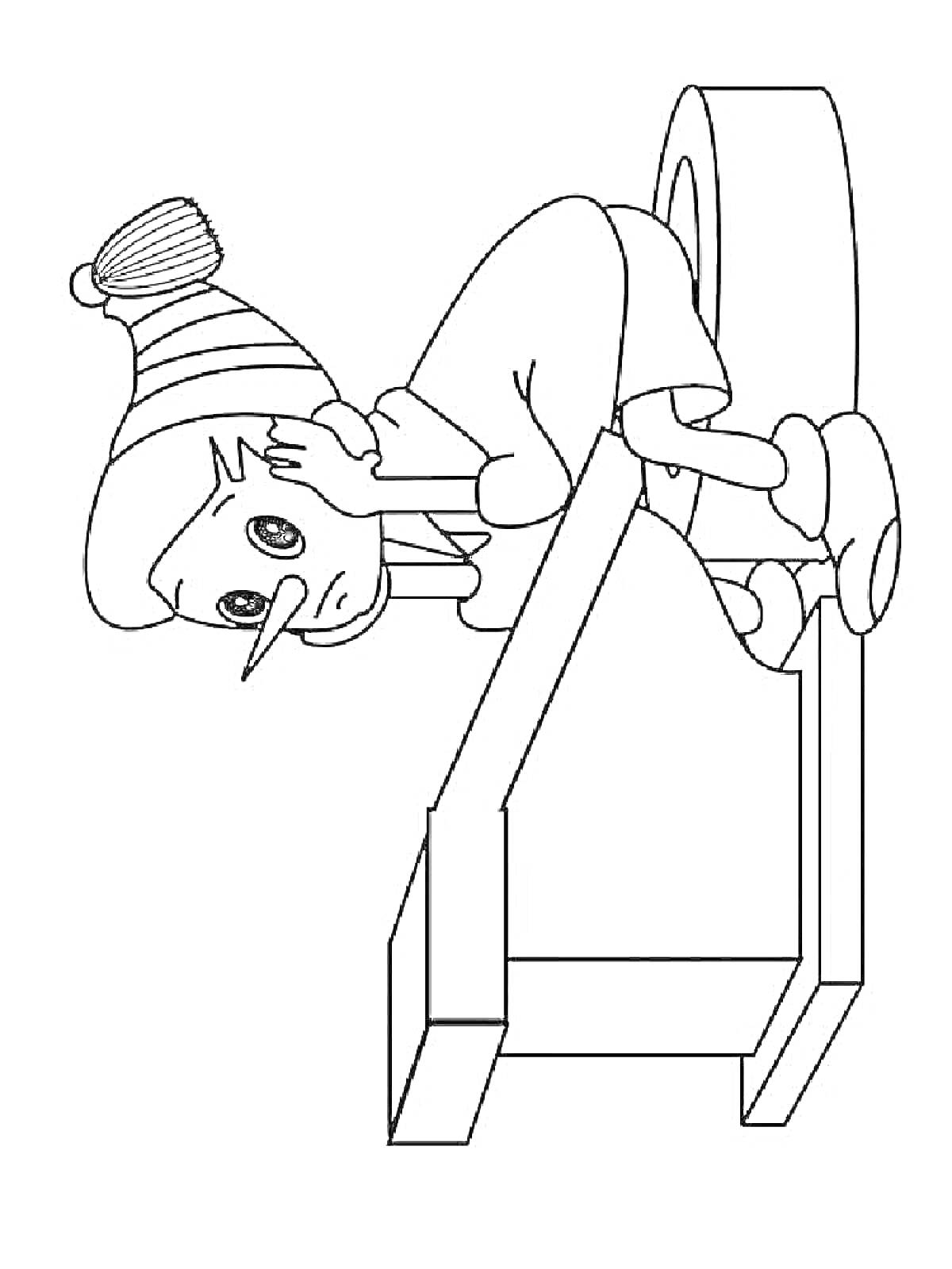 На раскраске изображено: Буратино, Цифра 3, Для печати, Деревянный мальчик