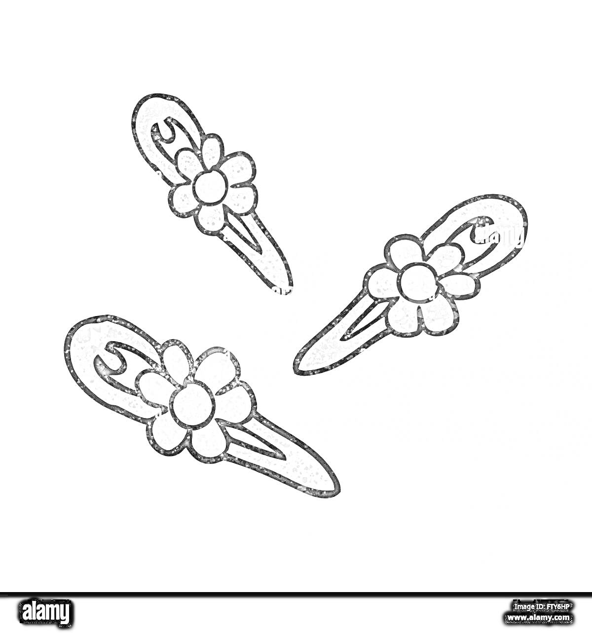 Раскраска Три заколки с цветами