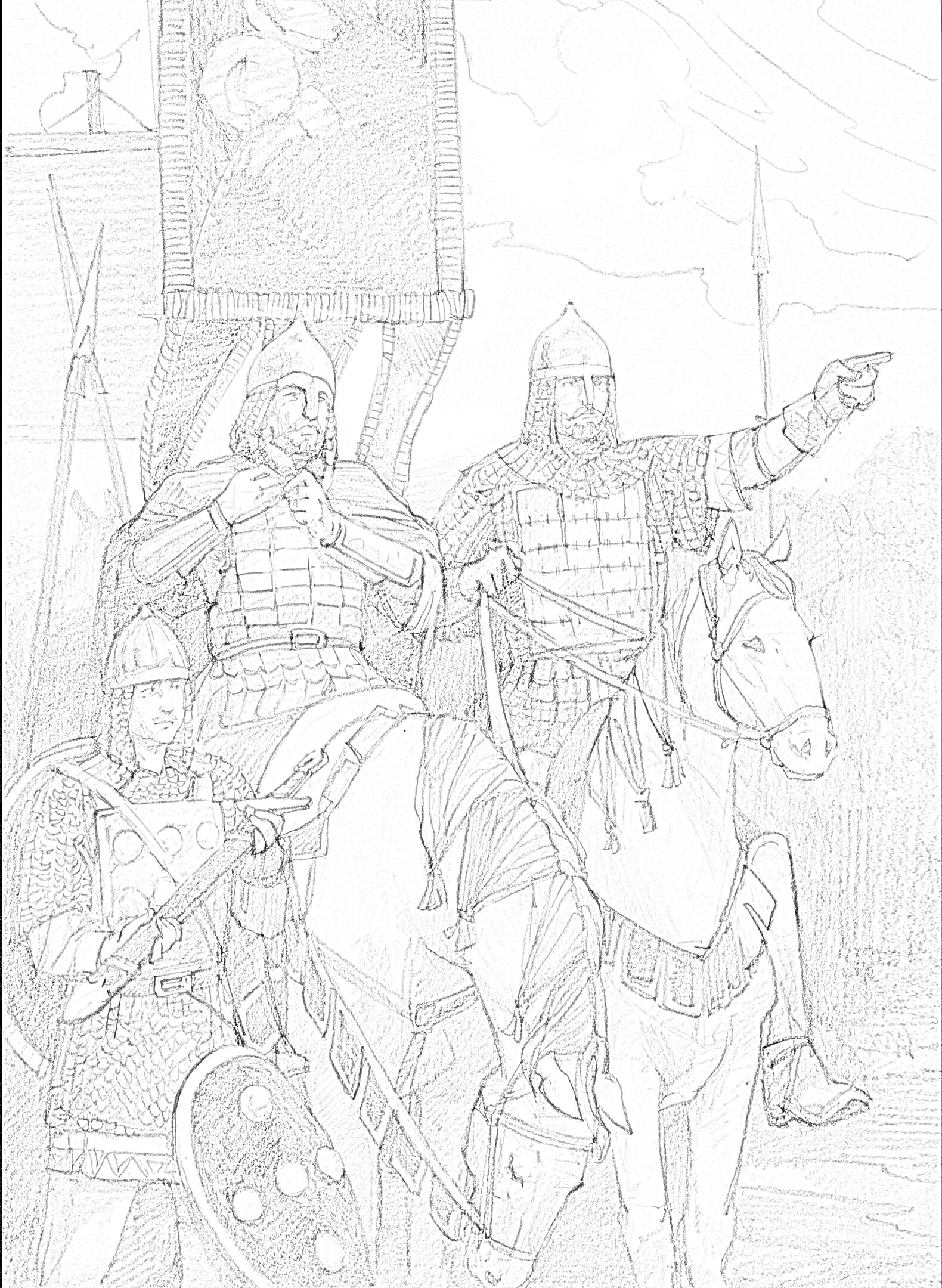Раскраска Дмитрий Донской и его воины на поле брани