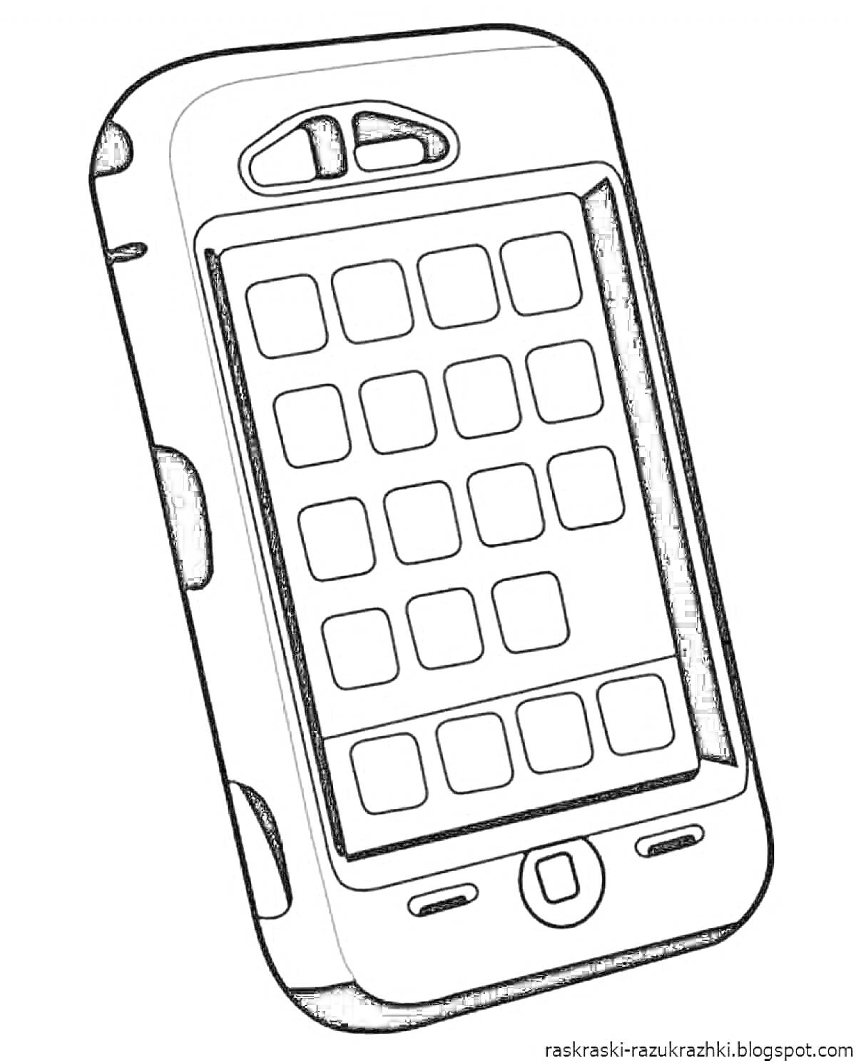 Раскраска телефон с экраном и кнопками