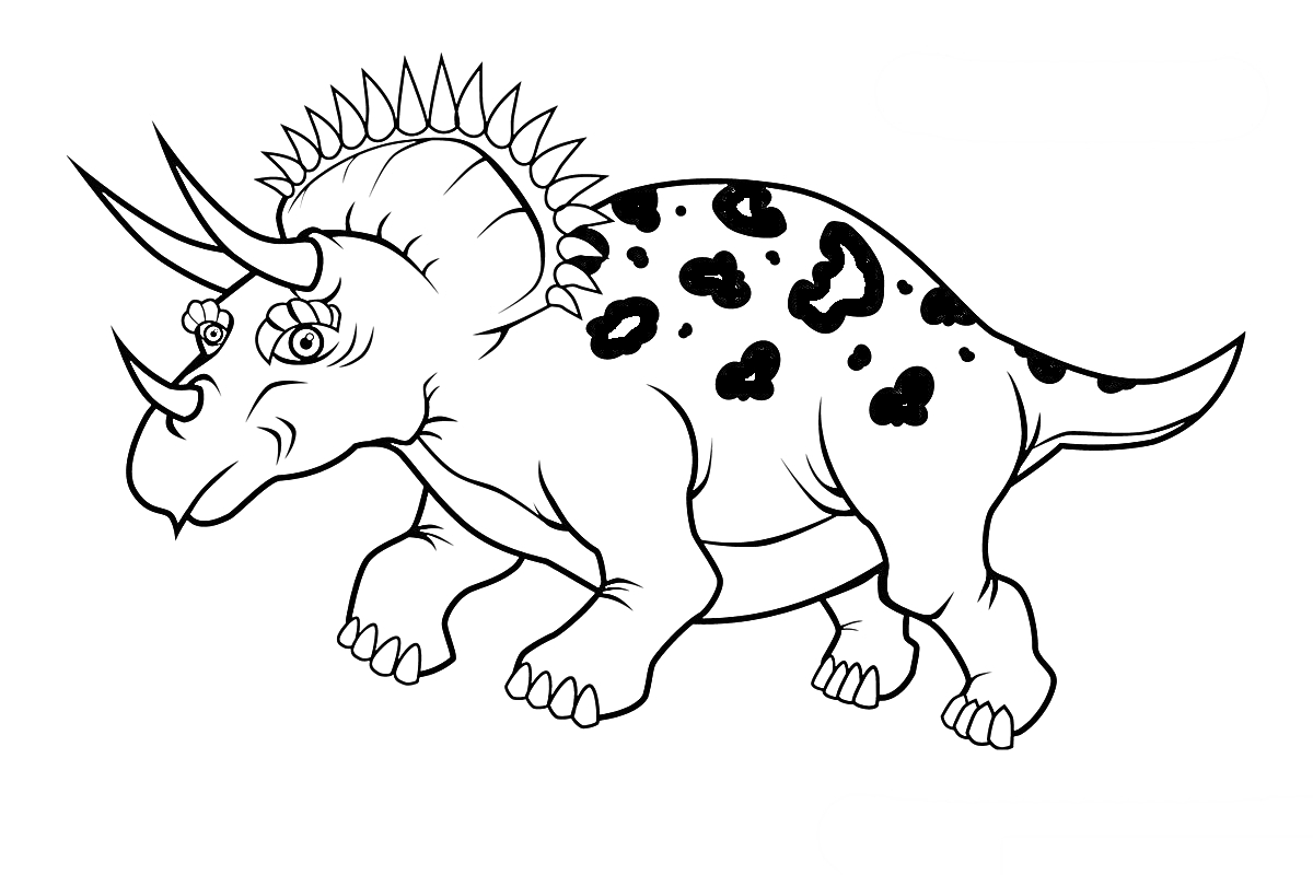 Раскраска Динозавр с тремя рогами и пятнами на спине