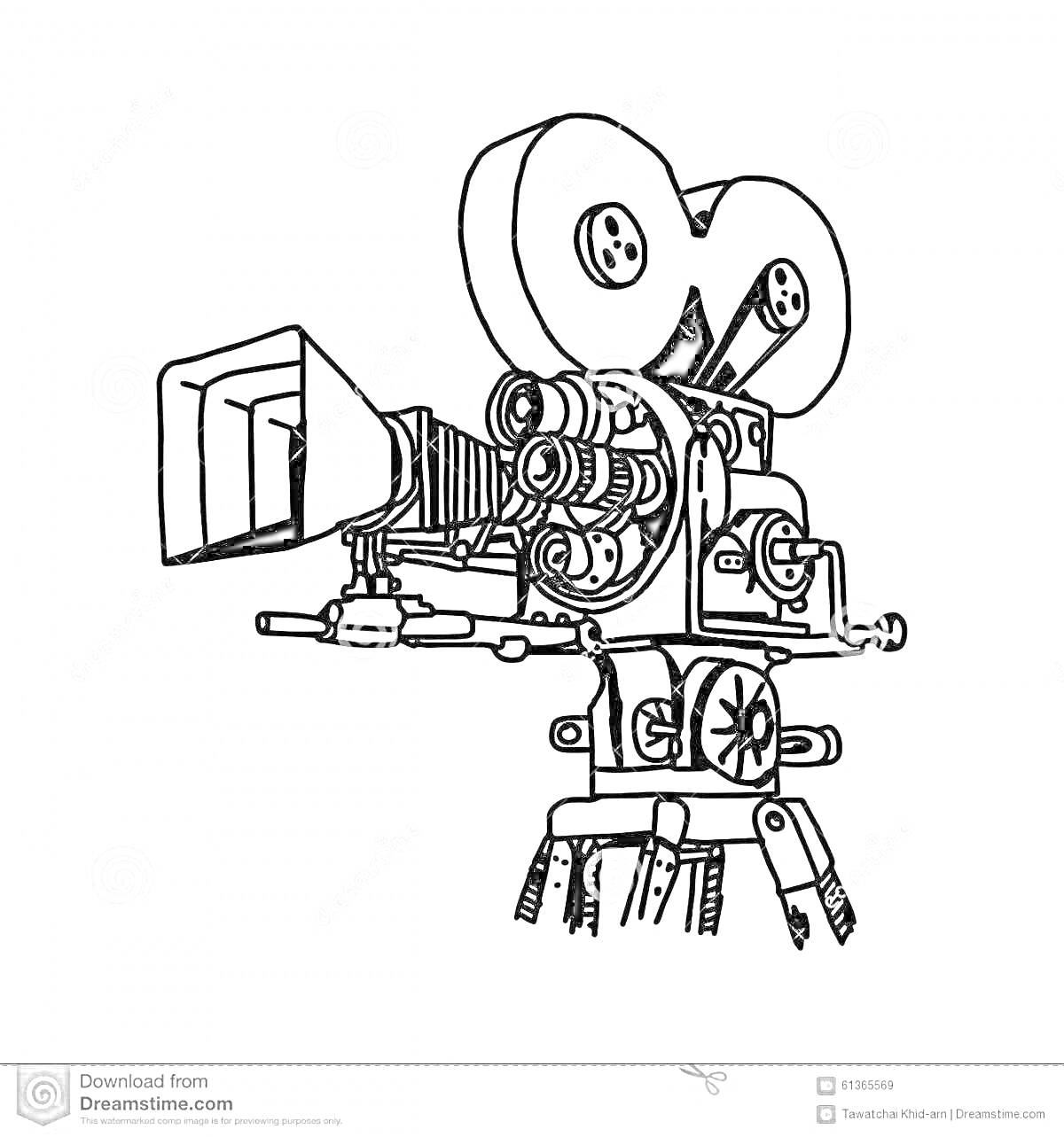 На раскраске изображено: Кинолента, Штатив, Камера
