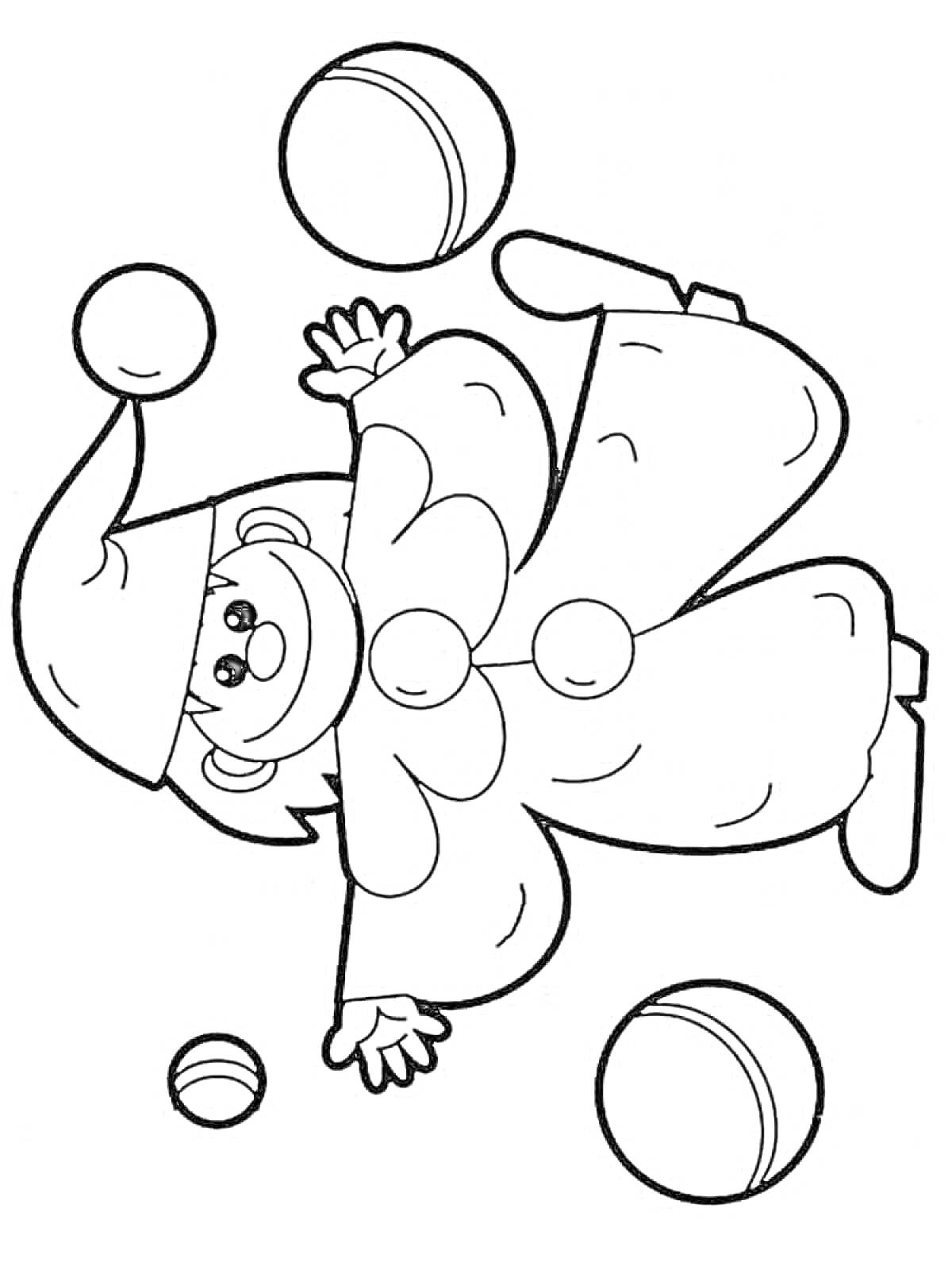 Раскраска Клоун, жонглирующий мячами