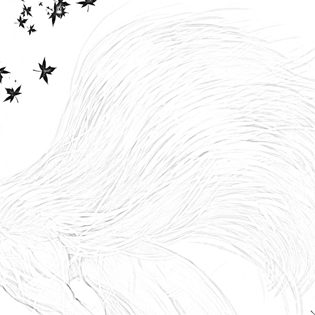 На раскраске изображено: Волосы, Длинные волосы, Листья