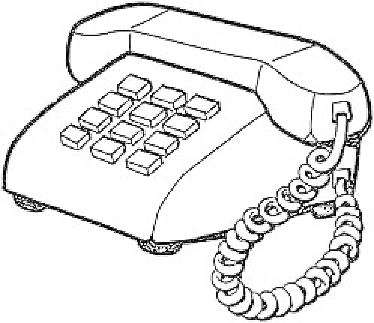 На раскраске изображено: Телефон, Трубка, Кнопки, Клавиатура