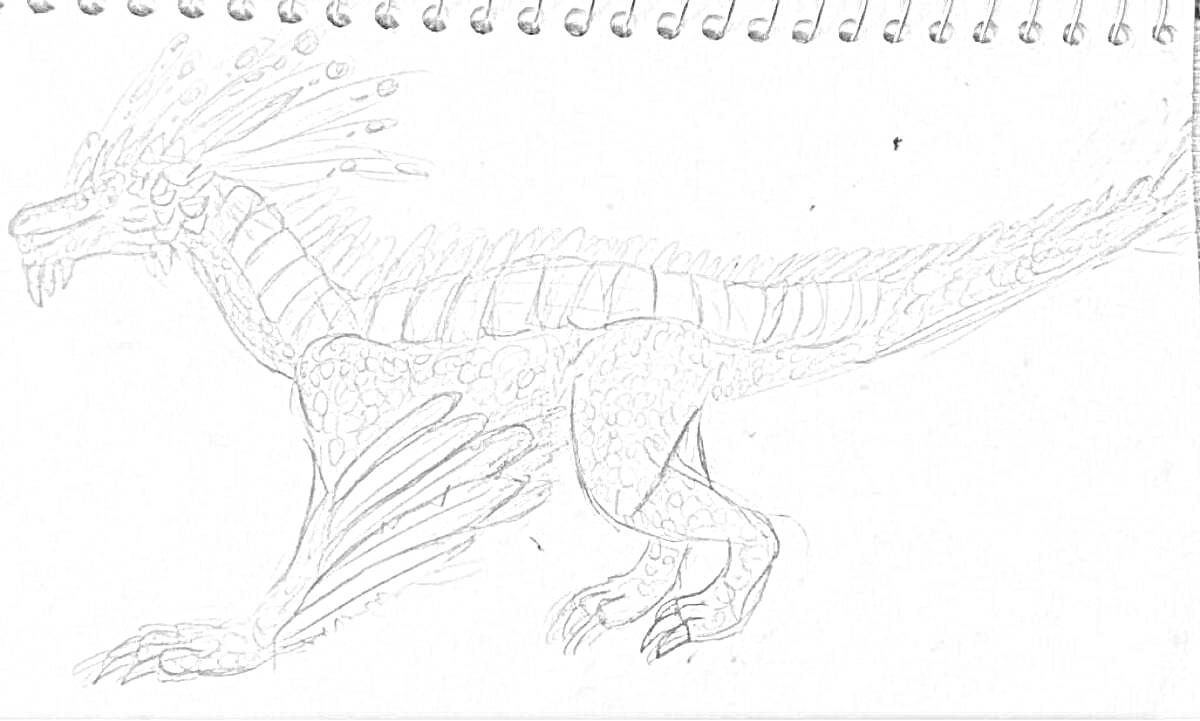 Раскраска Динозавр с гребнем и чешуей, на фоне блокнота