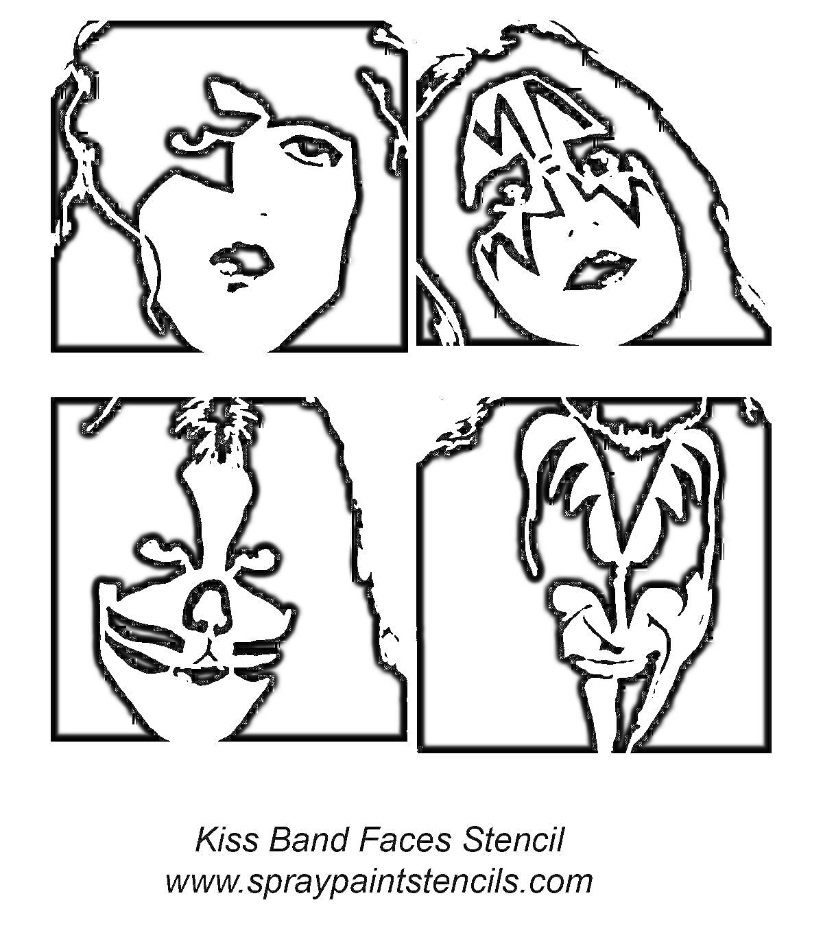 Раскраска Шаблон лиц участников группы Kiss