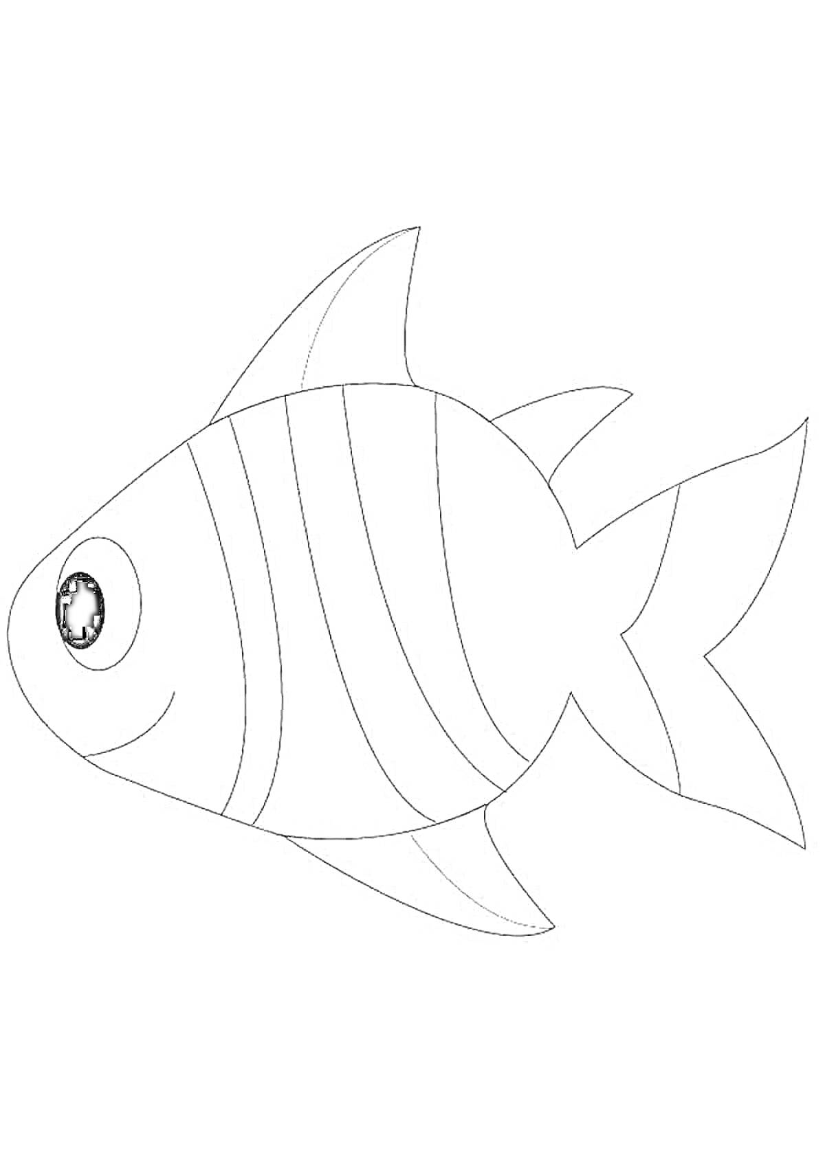 Раскраска Рыба с полосками и большим глазом