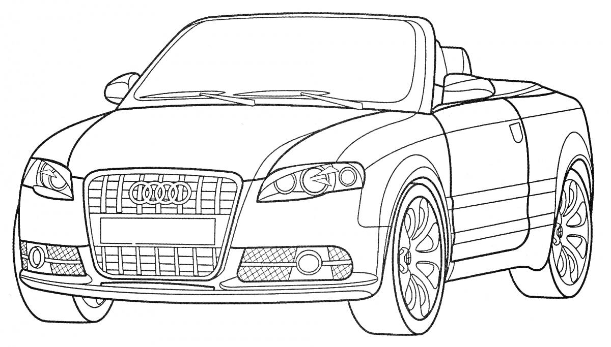 На раскраске изображено: Спорт, Кабриолет, Транспорт, Колёса