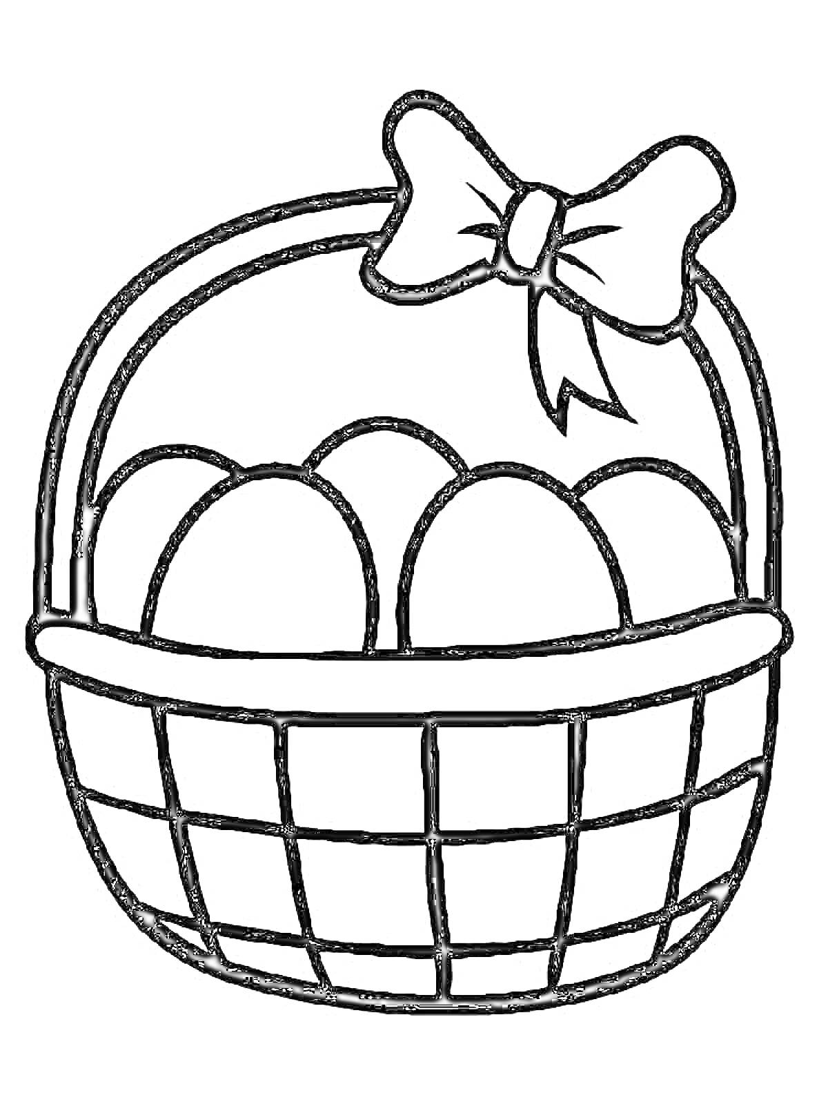 Раскраска Корзинка с яйцами и бантиком
