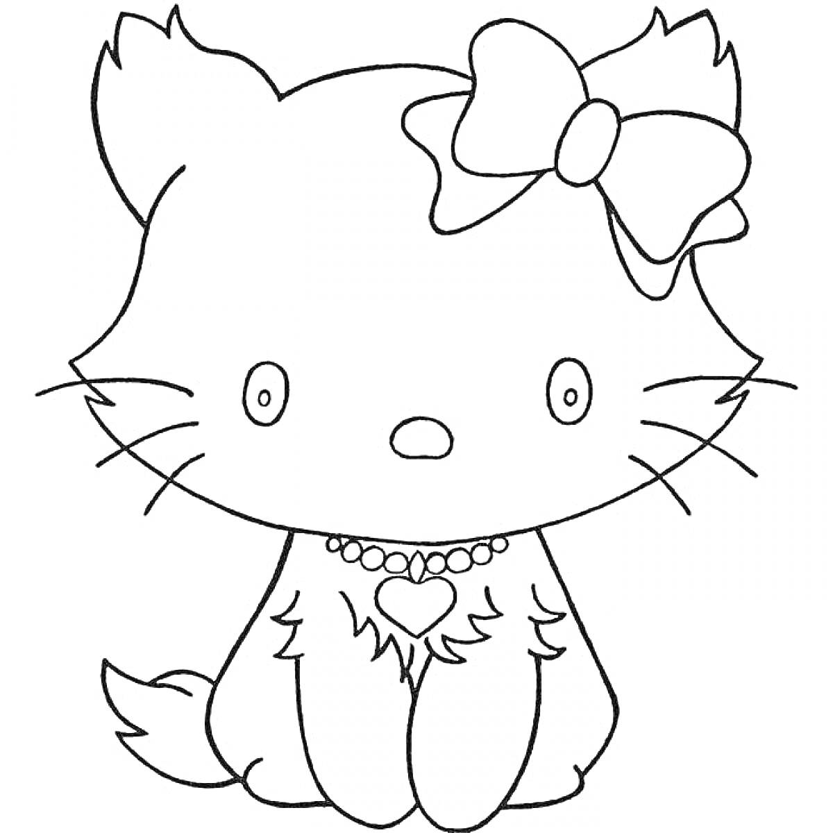 Раскраска Кошка с бантиком и ожерельем в виде сердца