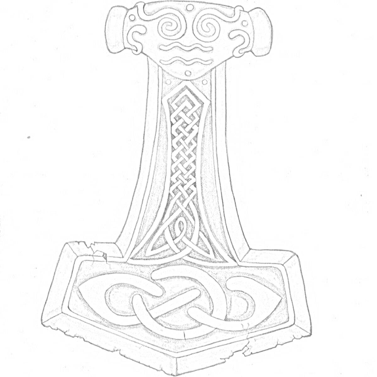 На раскраске изображено: Молот тора, Руны, Скандинавская мифология, Оружие, Древность, Мифические существа