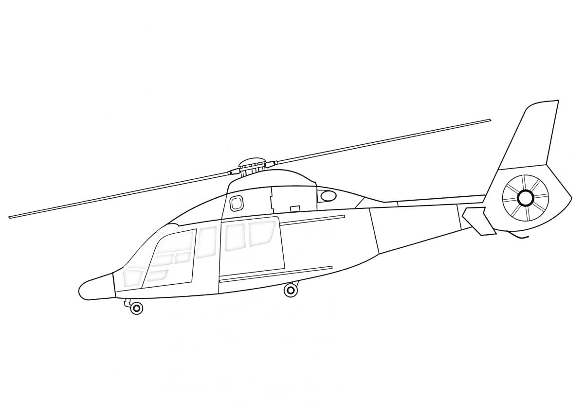 Раскраска Вертолет МЧС с двумя рядами окон и вращающимся пропеллером