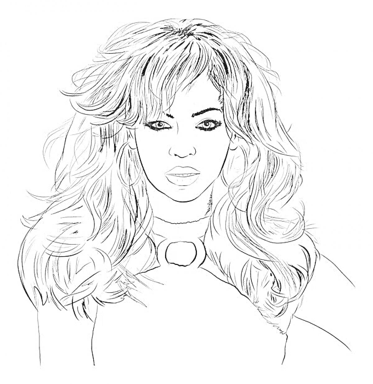 На раскраске изображено: Женщина, Длинные волосы, Волнистые волосы, Серьги