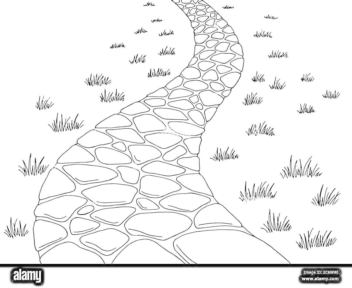 Раскраска Извилистая каменная дорожка среди травы