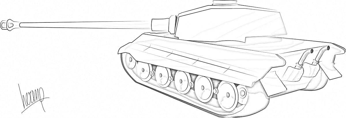 Раскраска Ратте танк Геранд с длинной пушкой и бронёй, вид сбоку