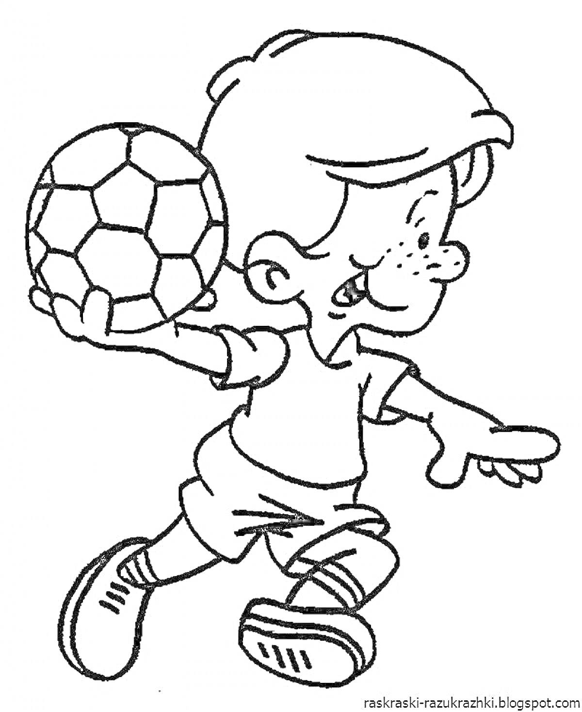 На раскраске изображено: Мальчик, Спорт, Физкультура, Футбол, Игра, Детство, Движение