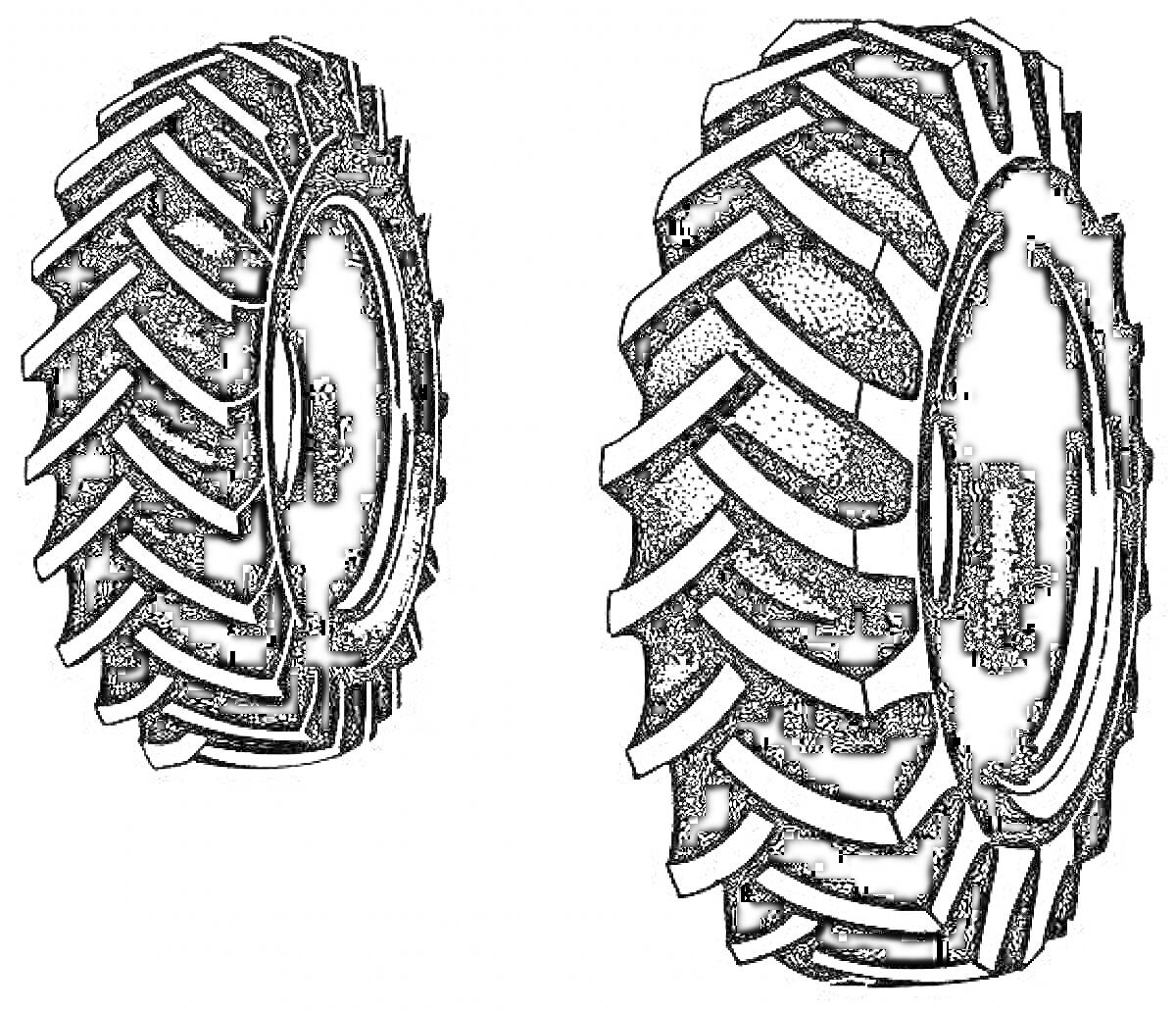 Раскраска Раскраска с изображением двух тракторных шин