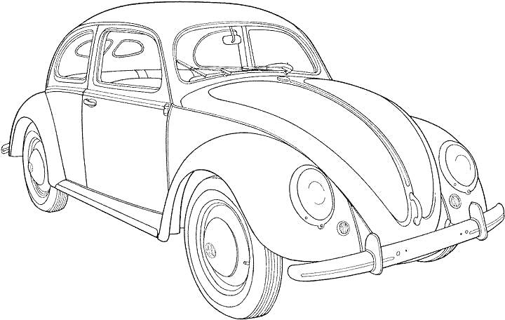 Раскраска Ретро автомобиль с четырьмя колесами и двумя дверями