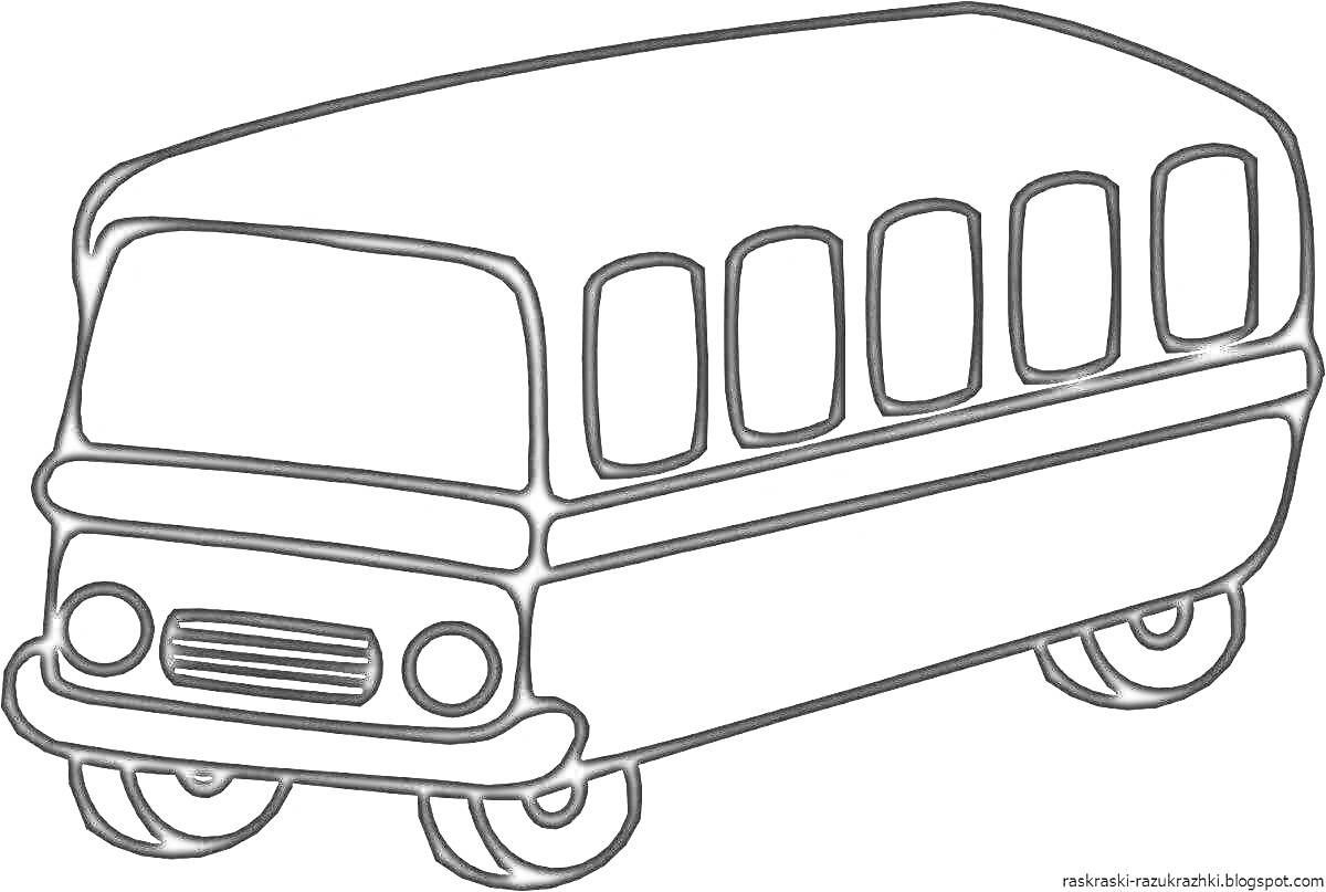 Раскраска автобус с окнамии и колёсами