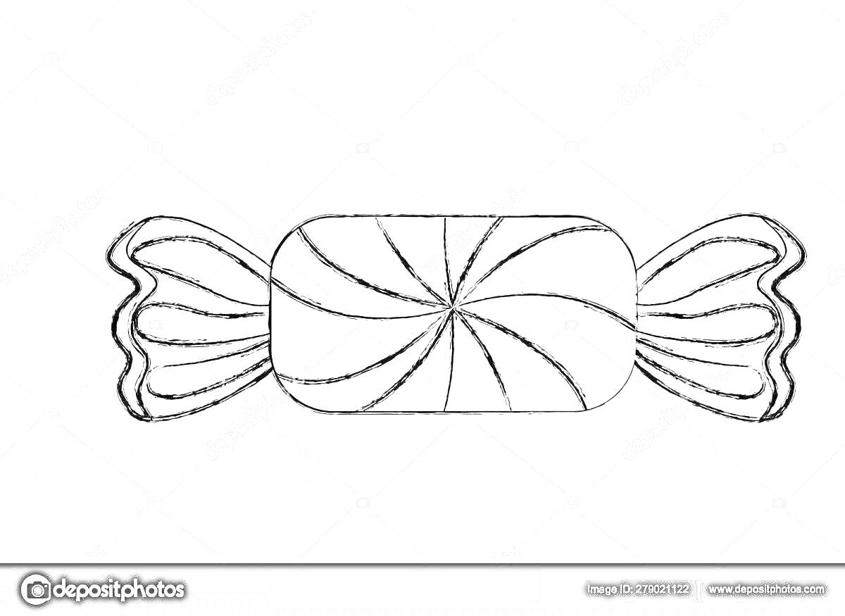 Раскраска Обёртка от конфеты с узором по центру и двумя закрученными концами