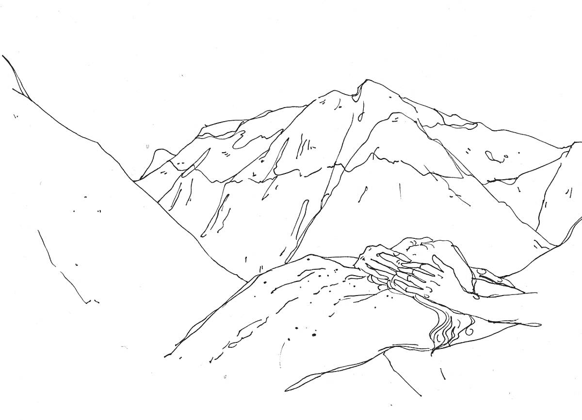Раскраска Вид на Эльбрус с человеком на переднем плане