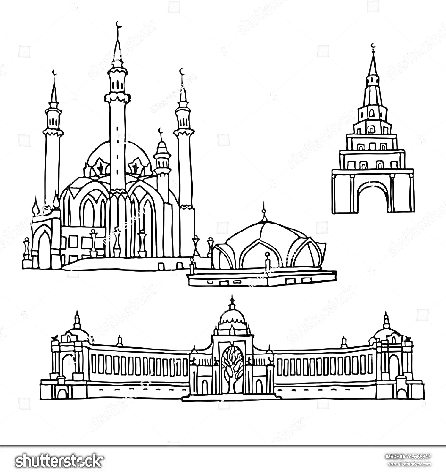 На раскраске изображено: Казань, Архитектура, Достопримечательности, Россия, Культура