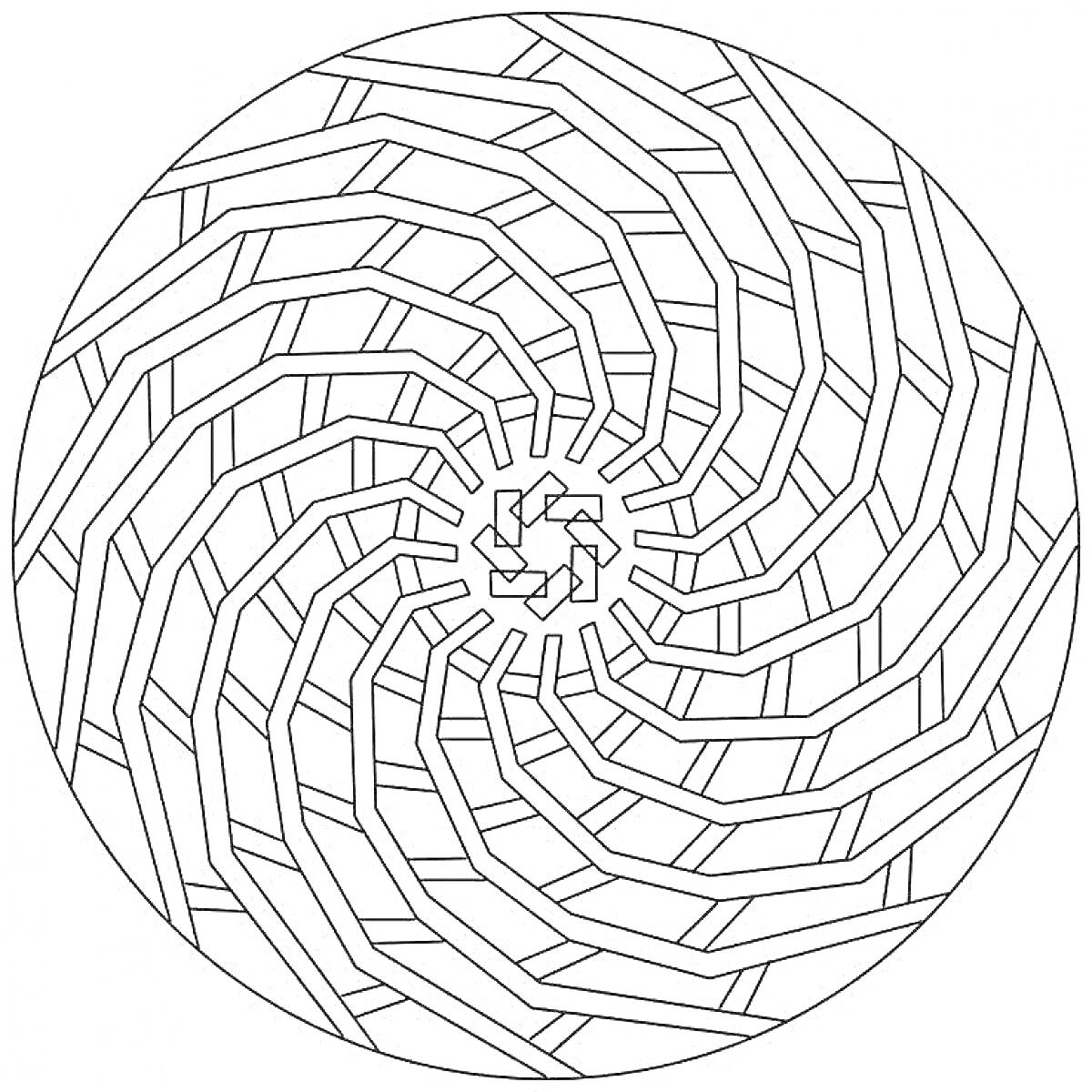Раскраска Абстрактный круглый узор аниме-стиля с множеством пересекающихся прямых линий
