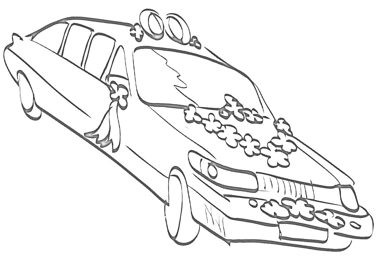 Лимузин с цветами и свадебным декором