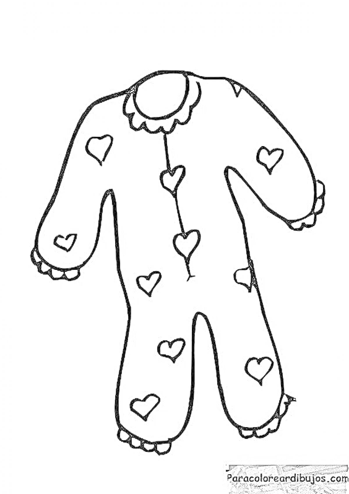 Раскраска Пижама с сердечками и кружевами, рисунок для раскрашивания