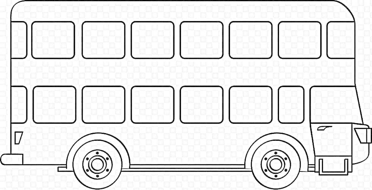 Раскраска Двухэтажный автобус с окнами и колесами