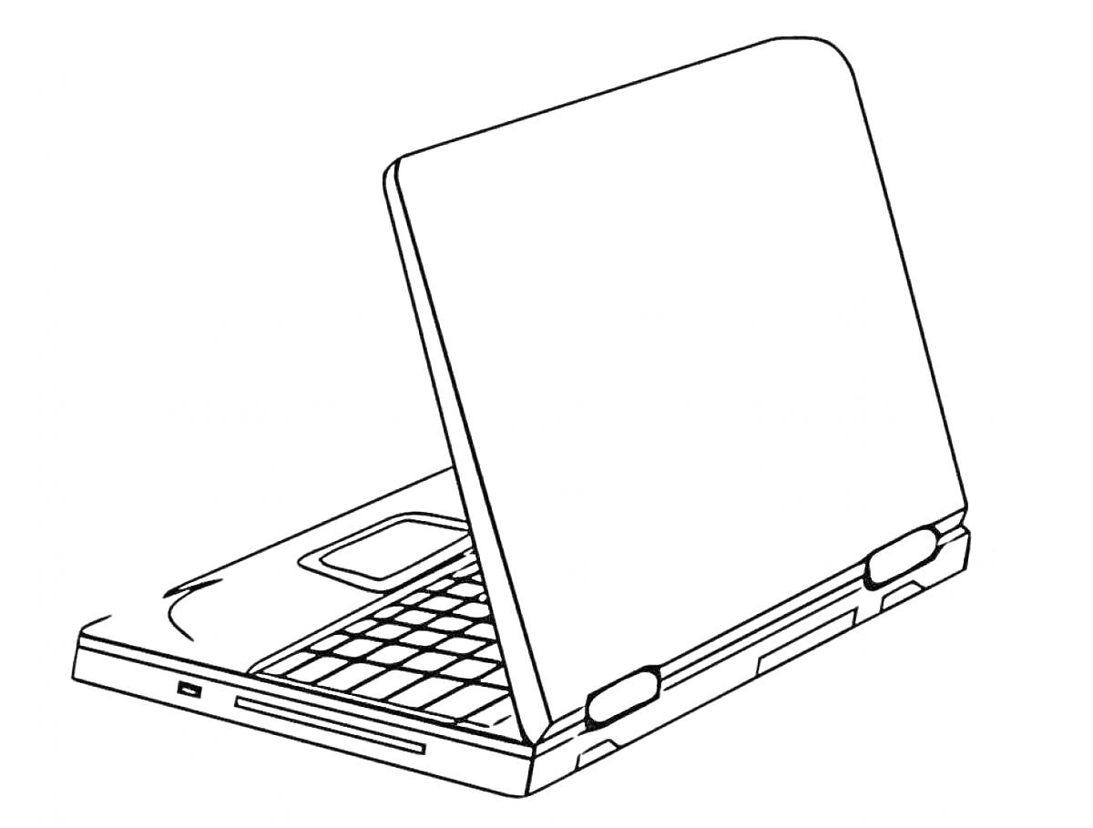 Раскраска Открытый ноутбук с клавиатурой и тачпадом