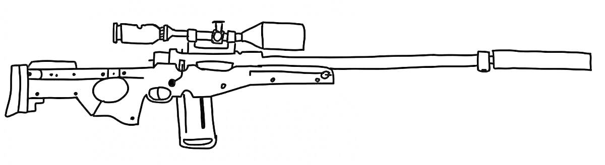 Раскраска Винтовка с глушителем и оптическим прицелом