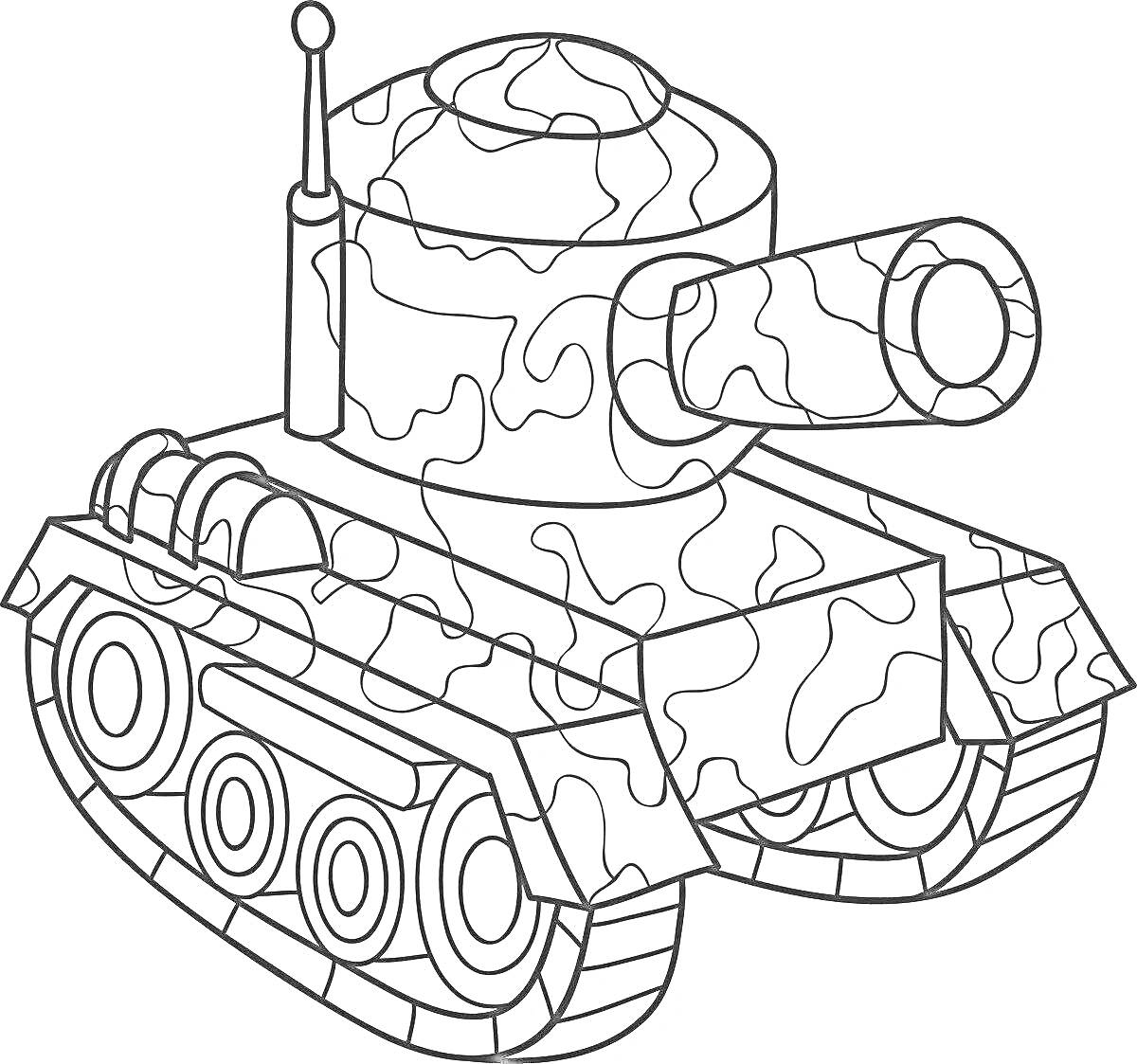 Раскраска Танковая раскраска с камуфляжным узором и антеннами
