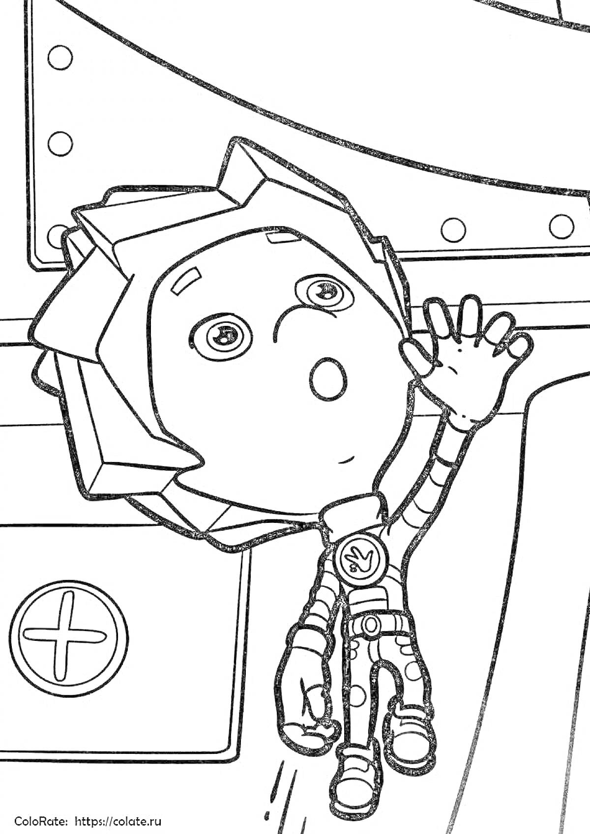 Раскраска Фиксик возле механизма