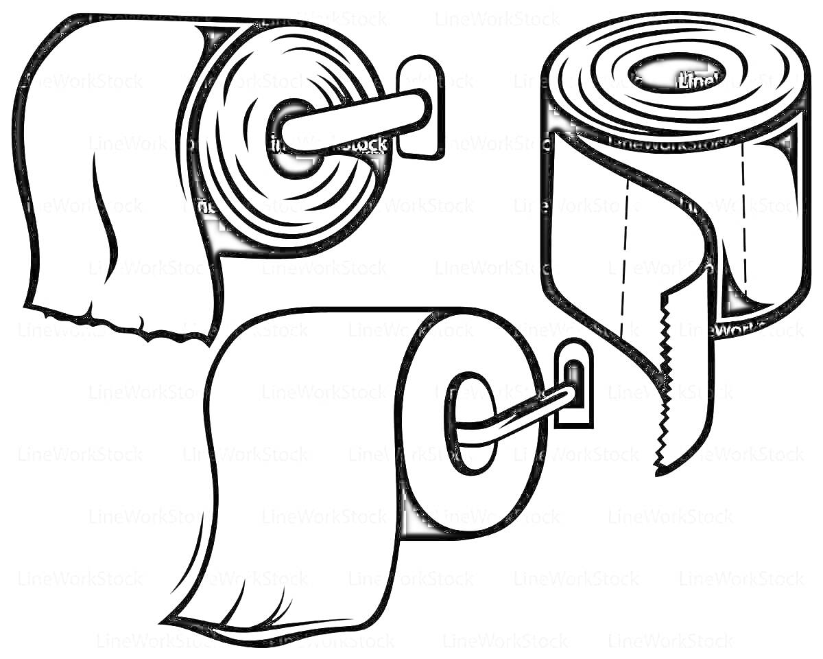 Раскраска Три рулона туалетной бумаги на держателях